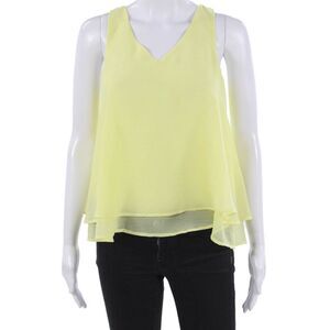 Silvian Heach Women Yellow V Neck Check Viscose Sleeveless Blouse Size XS